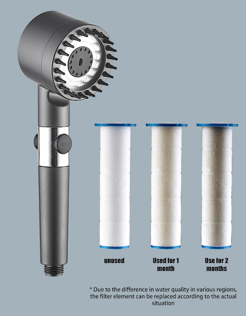 Grey 3 Mode Luxury Shower Head with Water Purification Filters Included