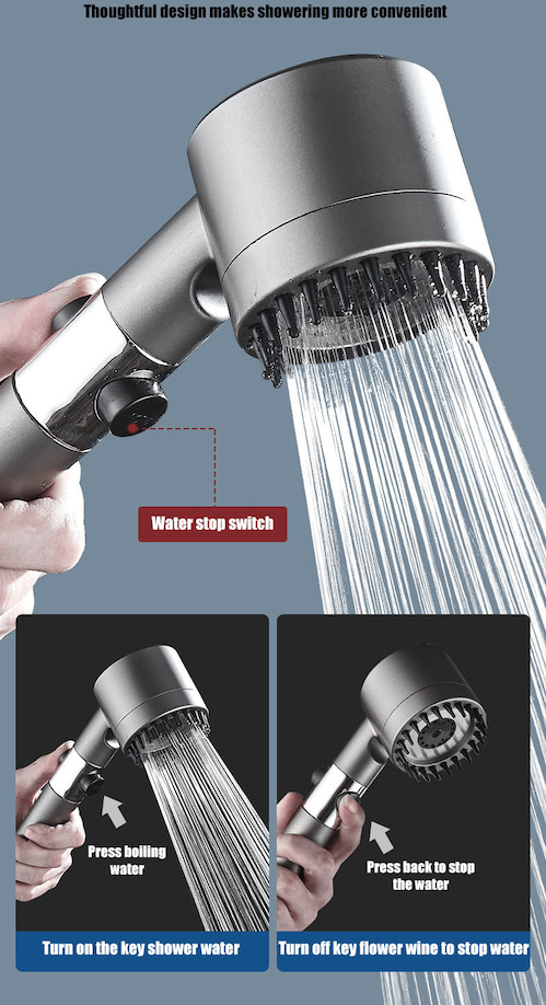 White 3 Mode Luxury Shower Head with Water Purification Filters Included